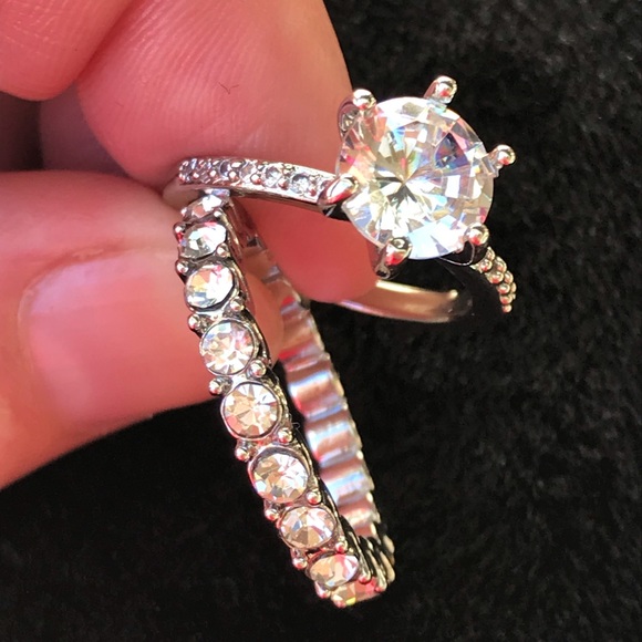 Sterling Silver ring band engagement set - Picture 2 of 8